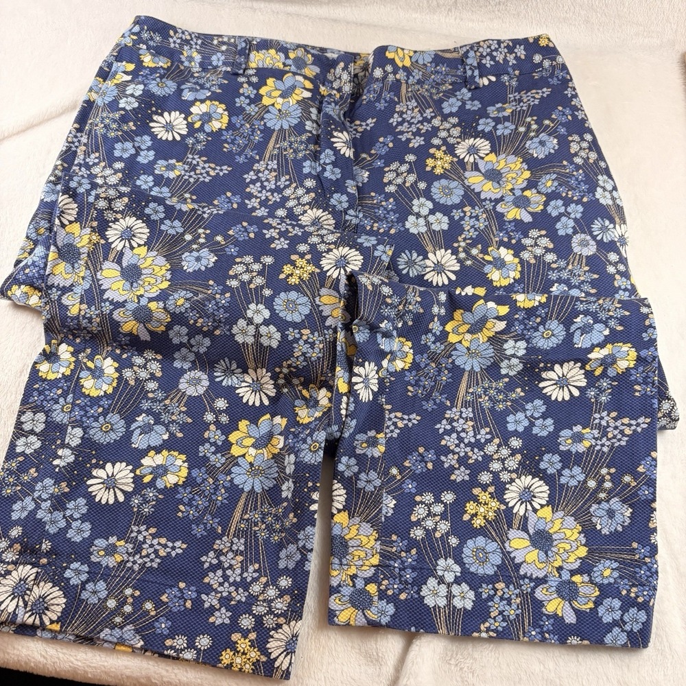 Lizgolf Audra Blue Floral Capri Pants Women's Size 12 Crop Golf Golfcore Y2K